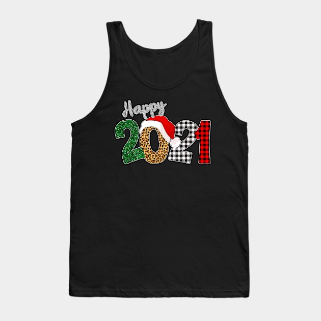 Happy 2021 Happy New Year Buffalo Plaid Leopard Christmas Tank Top by ruffianlouse